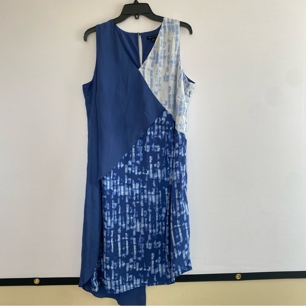 H by Halston Asymmetrical Blue and‎ Gray Cocktail Dress